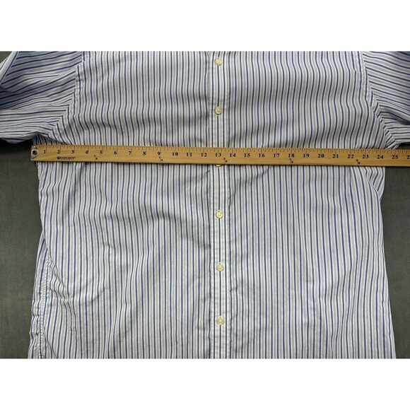 Thomas Dean Button Long Sleeve Striped Dress Shirt Mens XXL Flip Cuff Blue White - Picture 7 of 9